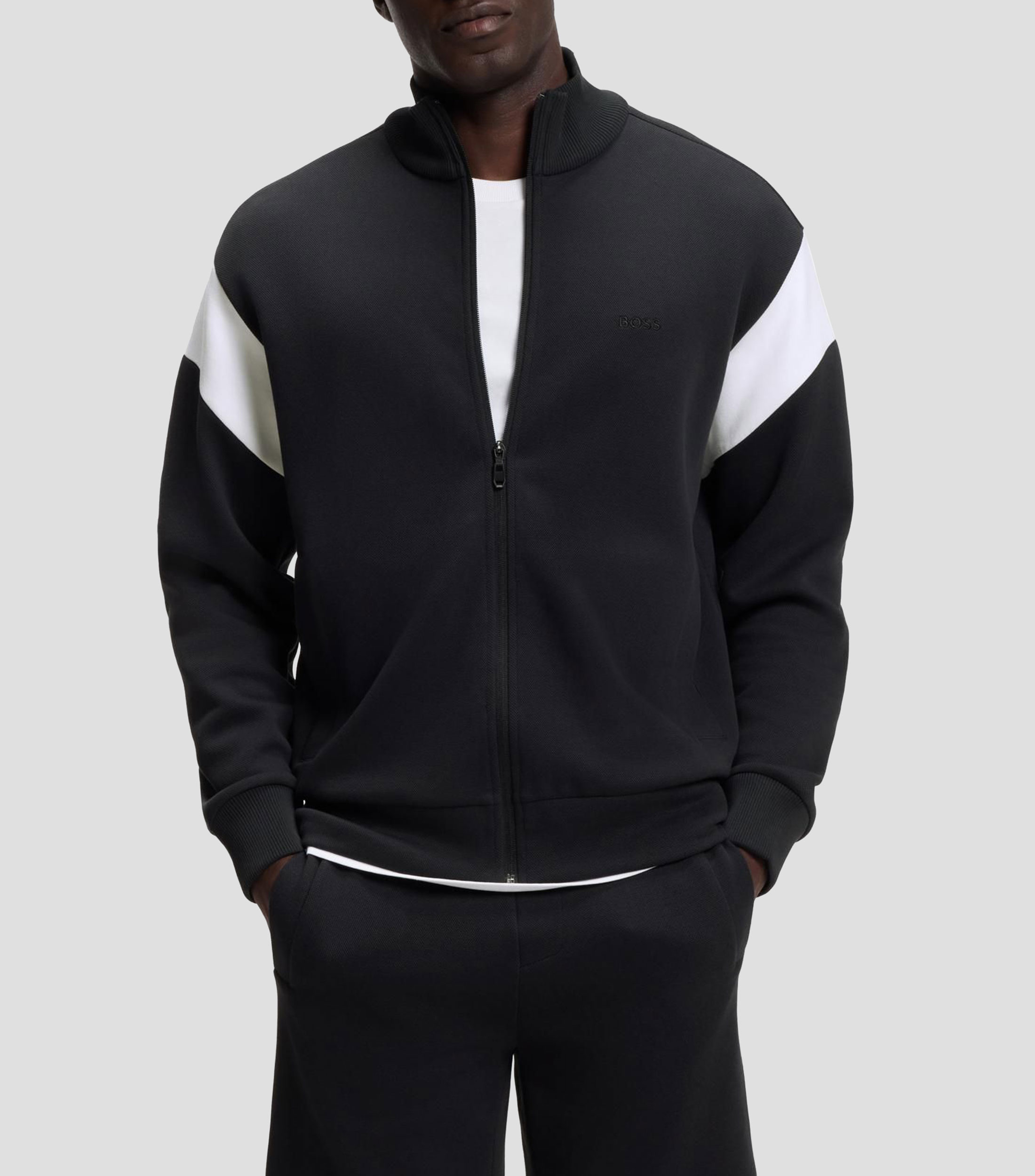Sudadera de algodón con cremallera y apliques en contraste Hombre